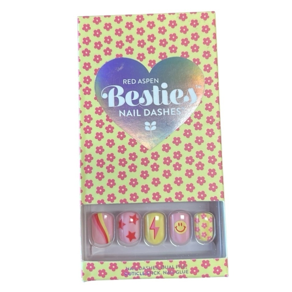 Red Aspen Besties Nail Dashes - Valentine fun - Press On Designer Nails NIB